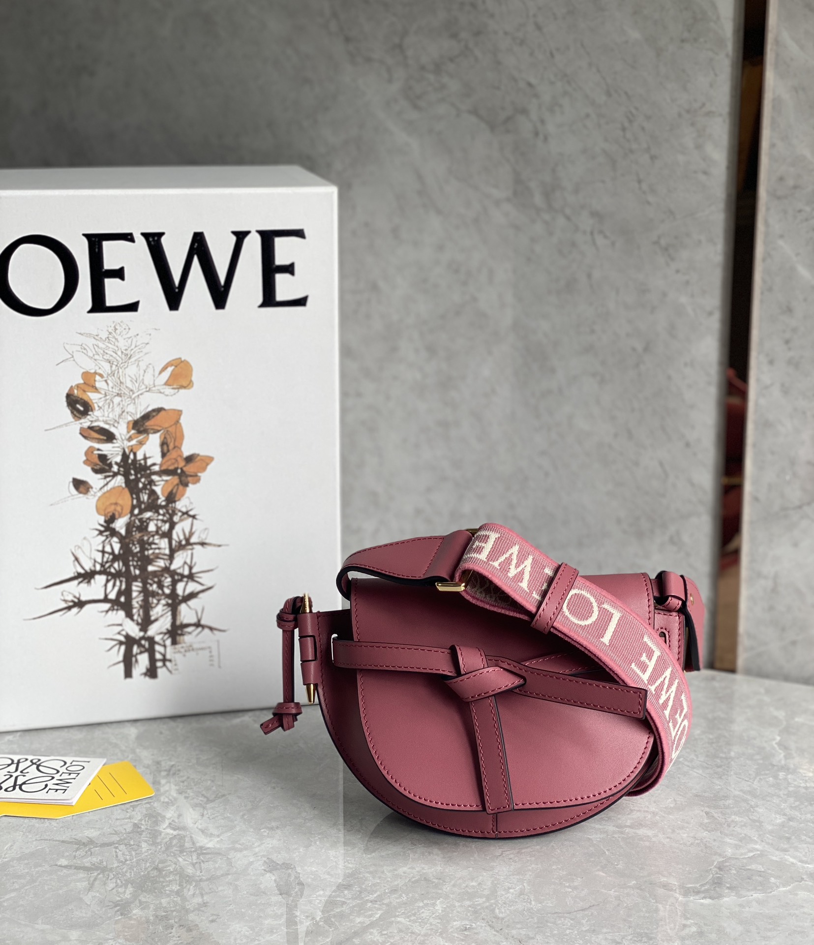 Loewe Mini Gate Dual Bag in Soft Calfskin and Jacquard Pink Purple